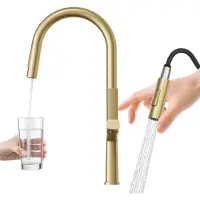 Granitan | Mitigeur de cuisine Ellis - Haut - Or brossé - Design moderne - Rotation à 360° - Bec flexible