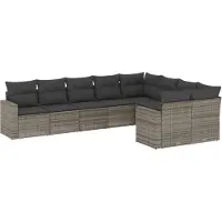 vidaXL Ensemble de salon de jardin 9 pièces avec coussins Gris Poly rotin
