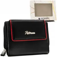 Peterson | Petit porte-monnaie pour femme, en cuir naturel, avec bouton-pression et fermeture éclair, noir, 13x11 cm