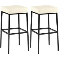 CLP Lot de 2 tabourets de bar « Montréal » : assises et repose-pieds rembourrés en similicuir, couleur crème ; structure noire