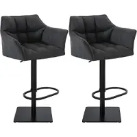 CLP Lot de 2 tabourets de bar Damaso, revêtement en tissu, pivotants et réglables en hauteur, charge maximale 240 kg, gris foncé, piètement noir
