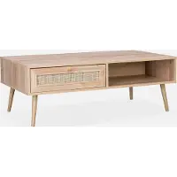 Sweeek Table Basse En Cannage 110 X 59 X 39 Cm - Bohème - Naturel. 1 Tiroir. 1 Espace De Rangement. Pieds