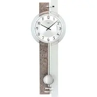 AMS 7440 Horloge murale à quartz avec pendule argentée aspect pierre naturelle Horloge à pendule avec verre
