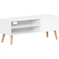 Vasagle Meuble Tv, Support Télé, Pour Télévision Jusqu'à 55 Pouces, Longueur 120 Cm, Rangement Consoles De Jeux, Style Rustique, Blanc