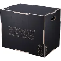 Vevor Boîte de Pliométrie 3-en-1 Boîte à Saut Musculation Fitness Crossfit en Bois Antidérapant Hauteur 76/60/50 cm Charge 204 kg pour Entraînement Pliométrique Step-ups Pompes Squats Gym Domicile