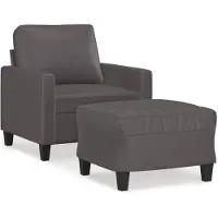 vidaXL Fauteuil avec tabouret Gris 60 cm Similicuir