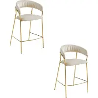 Leobert Tabouret De Bar - - Badia - Velours Beige/Pieds Dorés - Lot De 2