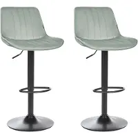Beliani Lot de 2 chaises de bar vert menthe, velours, réglables en hauteur, pivotantes, avec repose-pieds, style moderne, cuisine, salle à manger