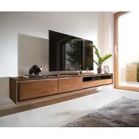 DELIFE Meuble-TV Stonegrace 240 cm acacia marron placage pierre 2 portes 2 tiroirs 1 compartiment Suspendu
