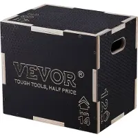 Vevor Boîte de Pliométrie 3-en-1 Boîte à Saut Musculation Fitness Crossfit en Bois Antidérapant Hauteur 40/35/30 cm Charge 204 kg pour Entraînement Pliométrique Step-ups Pompes Squats Gym Domicile