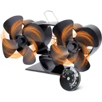 Vulpes goods Tech - Ventilateur de poêle à bois - Ventilateur de cheminée - Ecofan - Ventilateur de chaleur - 8 pales et 2 ventilateurs - Thermomètre et gant inclus - version PRO