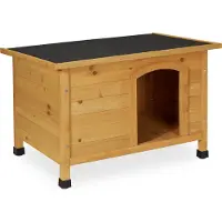 Relaxdays Niche pour chien , H x l x P : 58 x 86 x 58 cm, niche résistante aux intempéries, en bois, avec carton bitumé, villa pour chien d'extérieur, couleur naturelle/noir