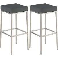 CLP - Ensemble de 2 tabourets de bar Montreal, revêtus de similicuir, avec assises et repose-pieds rembourrés. Couleur : gris. Structure : acier inoxydable