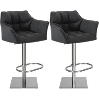 CLP - Ensemble de 2 tabourets de bar Damaso, revêtus de tissu, pivotants et réglables en hauteur, jusqu'à 240 kg. Couleur : gris foncé. Structure : acier inoxydable