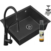 Granitan | Évier en granit Salix avec robinet - Noir - À encastrer, durable, minimaliste, avec robinetterie Nexo