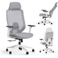 Sense7 Nakai : chaise de bureau ergonomique, blanc et gris, accoudoirs 3D, dossier en résille, soutien lombaire, fauteuil de direction, chaise pour PC, bureau à domicile, charge maximale 150 kg