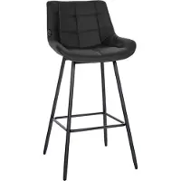 CLP Tabouret de bar Weston avec structure métallique et repose-pieds I Velours ou similicuir noir Matériau : similicuir
