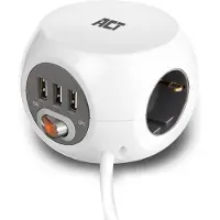 ACT Prise cubique triple avec 3 ports USB, 1,5 m AC2405