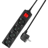 ACT Multiprise avec interrupteur éclairé, 4 prises, 2 m, noir AC2440