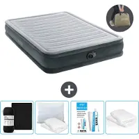 OEM Intex Lit à air - 2 personnes - 152 x 203 x 33 cm - Gris - Pompe incluse - Drap housse - Baiser - Kit de réparation et protection d'oreiller