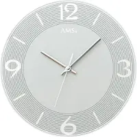 AMS 9571 Horloge murale à quartz analogique grise ronde avec verre silencieuse sans tic-tac
