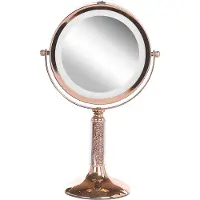 Beliani Miroir cosmétique rose doré métal ø 13 cm rond double face rotatif avec support lumineux LED miroir de table maquillage grossissement 5x