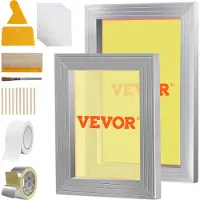 Vevor Lot de 2 Cadres de Sérigraphie Kit de Sérigraphie avec Cadre en Aluminium 20,3 x 25,4 cm/25,4 x 35,6 cm à Maille 110 Accessoires Complets Grattoir Ruban Kit Débutant pour Tissu Papier Plastique