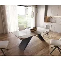 DELIFE Table à manger Edge 200x100 céramique Minas mélange blanc-beige cadre en V acier plat noir