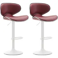 CLP - Ensemble de 2 tabourets de bar Las Vegas V2, revêtus de similicuir avec repose-pieds | Couleur : bordeaux, structure : blanc