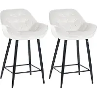 CLP Lot de 2 tabourets de bar Gibson en velours, hauteur d'assise 76 cm, blanc crème