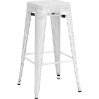 CLP Tabouret de bar Fletcher I empilable en métal, avec patins de protection et repose-pieds, blanc