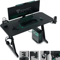 Sense7 Table de jeu Nomad Classic - Bureau 120 x 60 cm avec tapis de souris XXL - Table d'ordinateur, bureau PC, bureau pour gamers, table pour gamers, gestion des câbles, noir