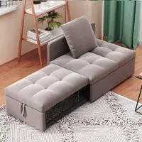 MODFU Canapé-Lit Convertible - 3-en-1 Avec Dossier Inclinable et Coussins Confortables, Tissu En Lin, Sans Matelas - Gris