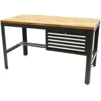 OEM Établi professionnel en métal avec 5 tiroirs et plan de travail en bois, 155cm