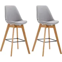 CLP - Ensemble de 2 tabourets de bar Metz, revêtus de tissu avec dossier et repose-pieds | Couleur : gris, structure : couleur bois naturel