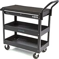 HBM Chariot à outils à 3 niveaux avec tiroir et étagère 87 cm, noir