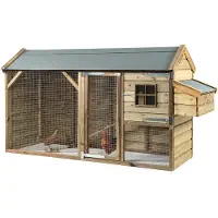 FATMOOSE Poulailler avec enclos CosyChicken Cottage en bois - 243 x 95 x 148 cm