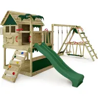 FATMOOSE Structure d'escalade TikaTaka Town XXL avec module de surf et toboggan, couleur verte