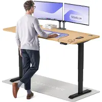 Desktronic HomePro Bureau électrique réglable en hauteur 180x80cm noir/chêne avec fonction mémoire, technologie anti-collision, ports de chargement USB-A et USB-C