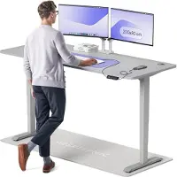 Desktronic HomePro Bureau électrique réglable en hauteur 200x80cm gris/gris avec fonction mémoire, technologie anti-collision, ports de recharge USB-A et USB-C