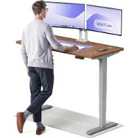 Desktronic HomePro Bureau électrique réglable en hauteur 140x70cm gris/noyer avec fonction mémoire, technologie anti-collision, ports de chargement USB-A et USB-C
