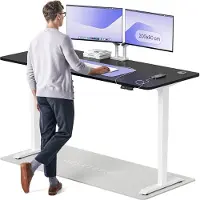 Desktronic HomePro Bureau électrique réglable en hauteur 200x80cm blanc/noir avec fonction mémoire, technologie anti-collision, ports de recharge USB-A et USB-C