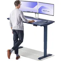 Desktronic HomePro Bureau électrique réglable en hauteur 140x70cm bleu/bleu avec fonction mémoire, technologie anti-collision, ports de chargement USB-A et USB-C
