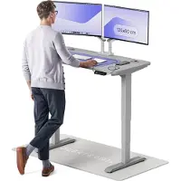 Desktronic HomePro Bureau électrique réglable en hauteur 120x60cm gris/gris avec fonction mémoire, technologie anti-collision, ports de charge USB-A et USB-C