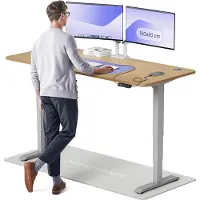 Desktronic HomePro Bureau électrique réglable en hauteur 180x80cm Chêne massif/Grisit Fonction mémoire, technologie anti-collision, ports de chargement USB-A et USB-C