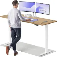 Desktronic HomePro Bureau électrique réglable en hauteur 200x80cm chêne massif/blancavec fonction mémoire, technologie anti-collision, ports de chargement USB-A et USB-C