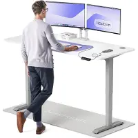 Desktronic HomePro Bureau électrique réglable en hauteur 180x80cm gris/blanc avec fonction mémoire, technologie anti-collision, ports de chargement USB-A et USB-C