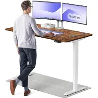 Desktronic HomePro Bureau électrique réglable en hauteur 160x80cm Noyer massif/Blancavec fonction mémoire, technologie anti-collision, ports de charge USB-A et USB-C