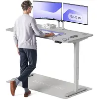 Desktronic HomePro Bureau électrique réglable en hauteur 160x80cm gris/gris avec fonction mémoire, technologie anti-collision, ports de chargement USB-A et USB-C