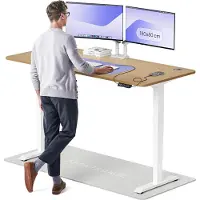 Desktronic HomePro Bureau électrique réglable en hauteur 180x80cm chêne massif/blancavec fonction mémoire, technologie anti-collision, ports de recharge USB-A et USB-C